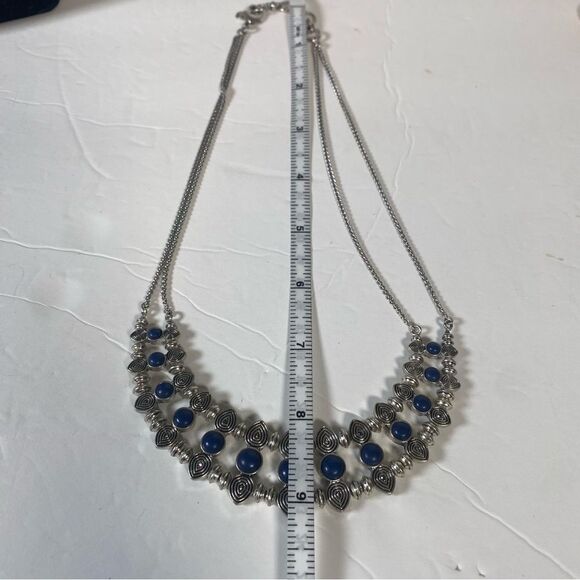 Lucky Brand Blue Cabochons Silver Tone Double Chained Necklace - Picture 8 of 10